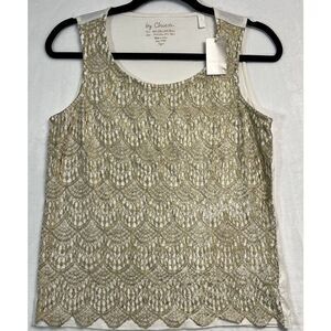Chico's Ecru Lace Foil Tank Top Size 0 New With Tags